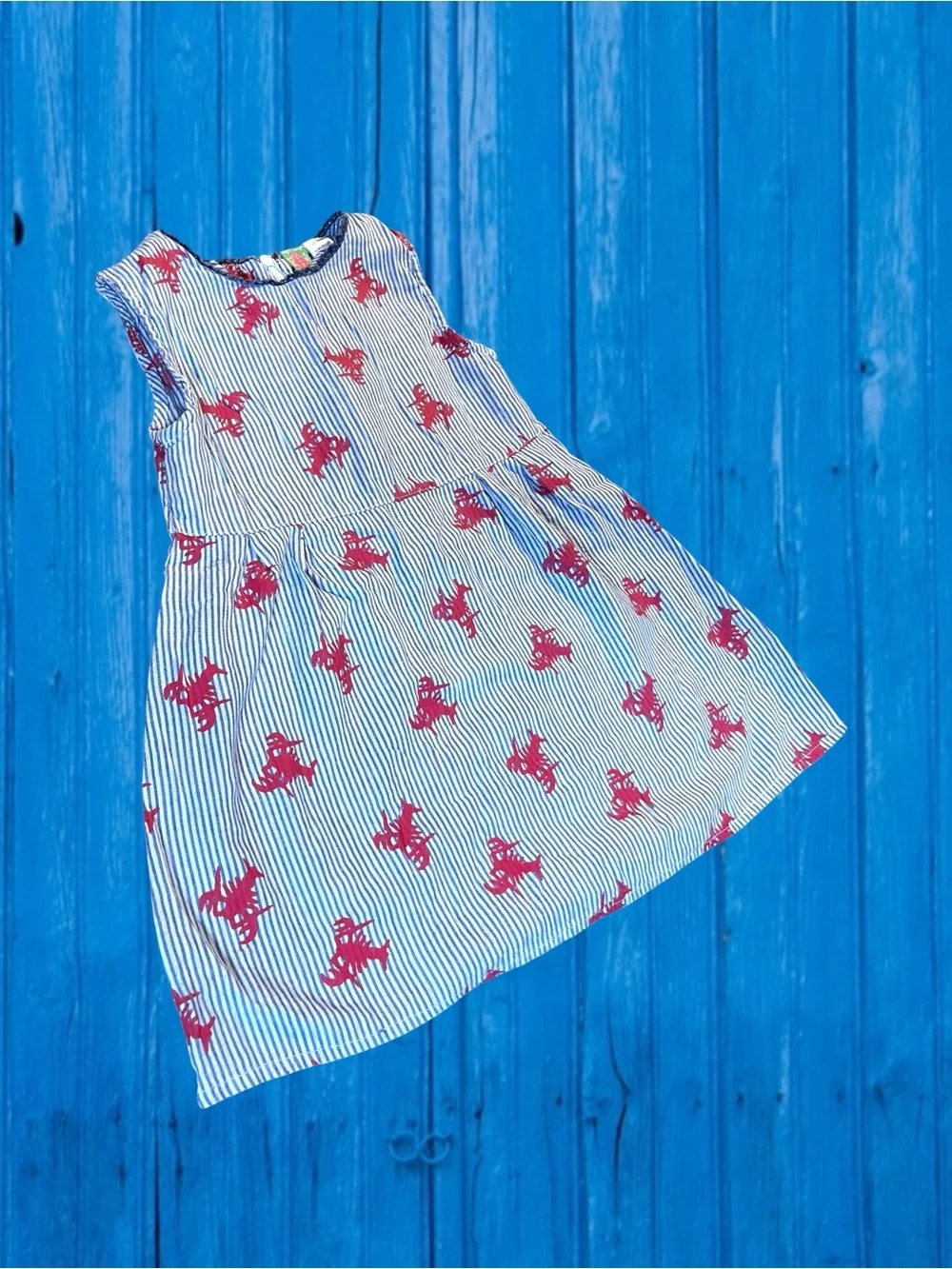Sophie & Sam Striped Nautical Dress with Red Crab Print Size 3T